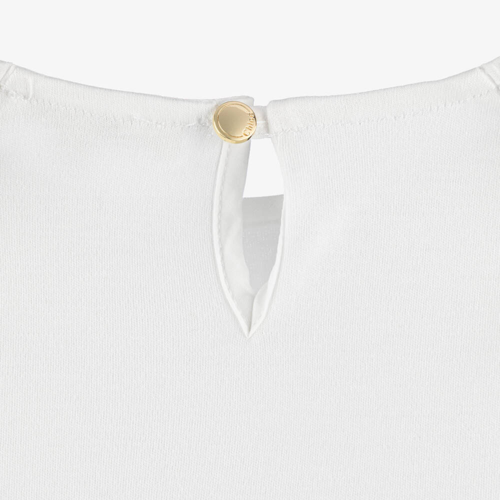 Chloé-Girls White Cotton Jersey T-Shirt with Embroidered Sleeves | Childrensalon Outlet