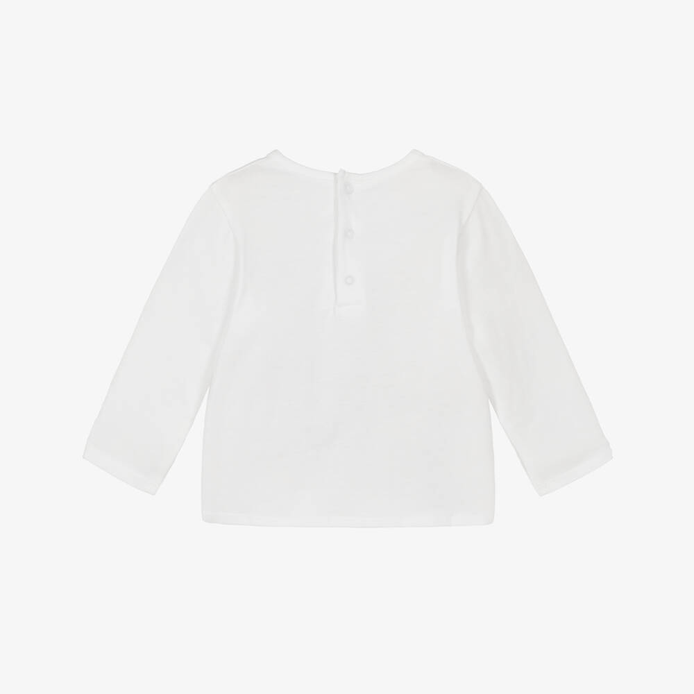 Chloé-Girls White Cotton Long-Sleeved Top with Gold Foil Logo | Childrensalon Outlet