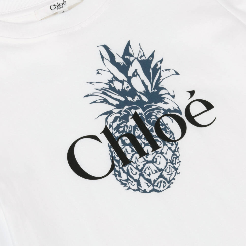Chloé-Girls White Cotton Pineapple Logo T-Shirt | Childrensalon Outlet