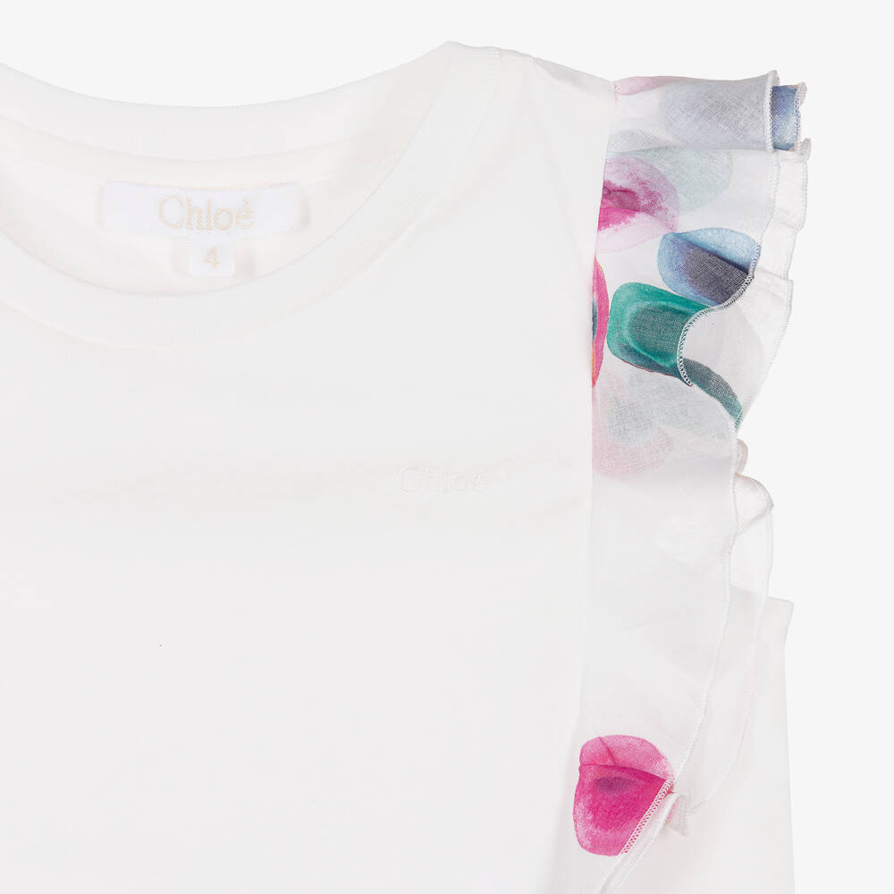 Chloé-Girls White Cotton Ruffles T-Shirt | Childrensalon Outlet