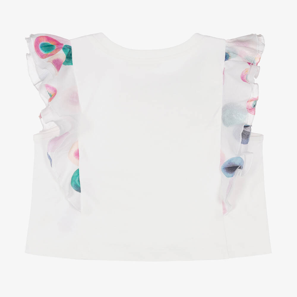 Chloé-Girls White Cotton Ruffles T-Shirt | Childrensalon Outlet