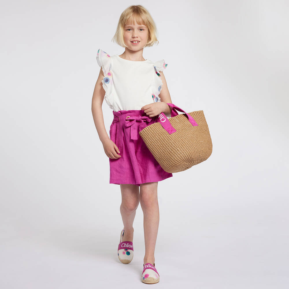 Chloé-Girls White Cotton Ruffles T-Shirt | Childrensalon Outlet