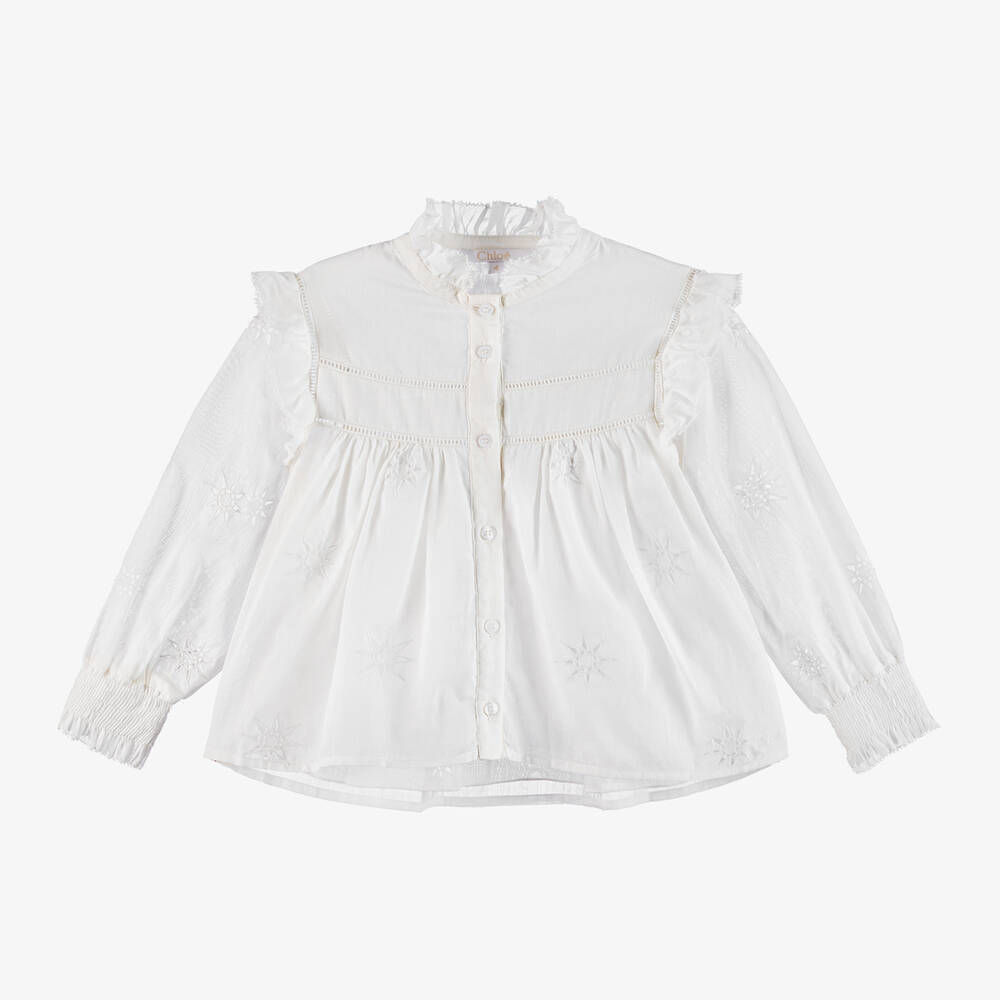Chloé-Girls White Cotton Stars Blouse | Childrensalon Outlet