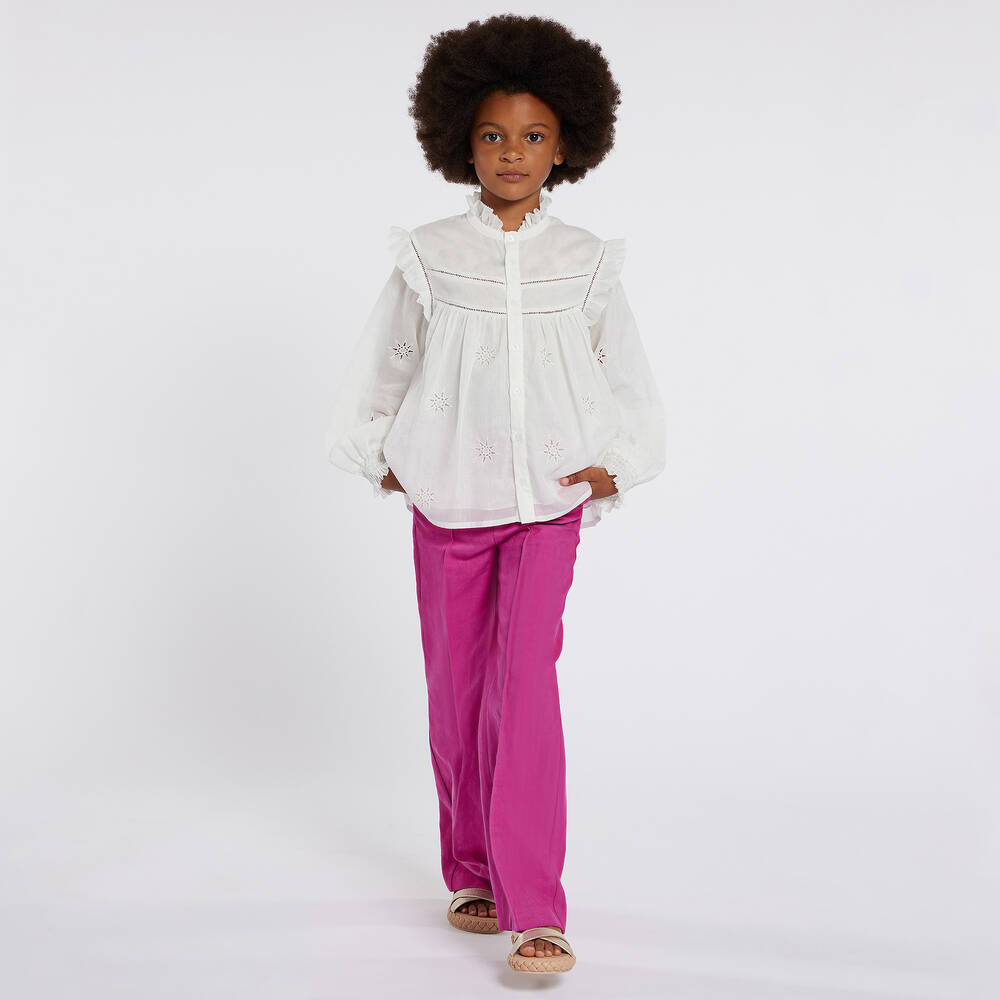 Chloé-بلوزة بطبعة نجوم قطن فوال لون أبيض للبنات | Childrensalon Outlet
