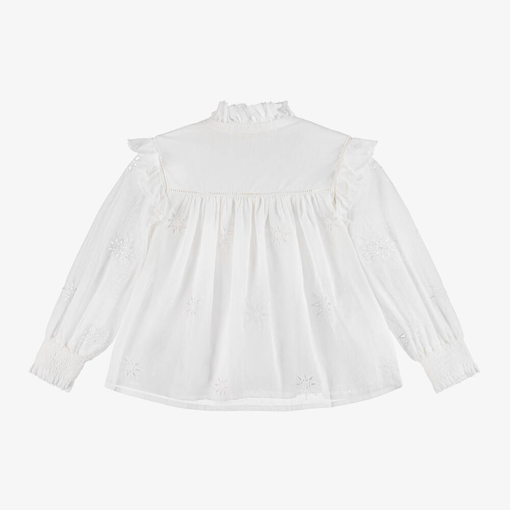 Chloé-بلوزة بطبعة نجوم قطن فوال لون أبيض للبنات | Childrensalon Outlet