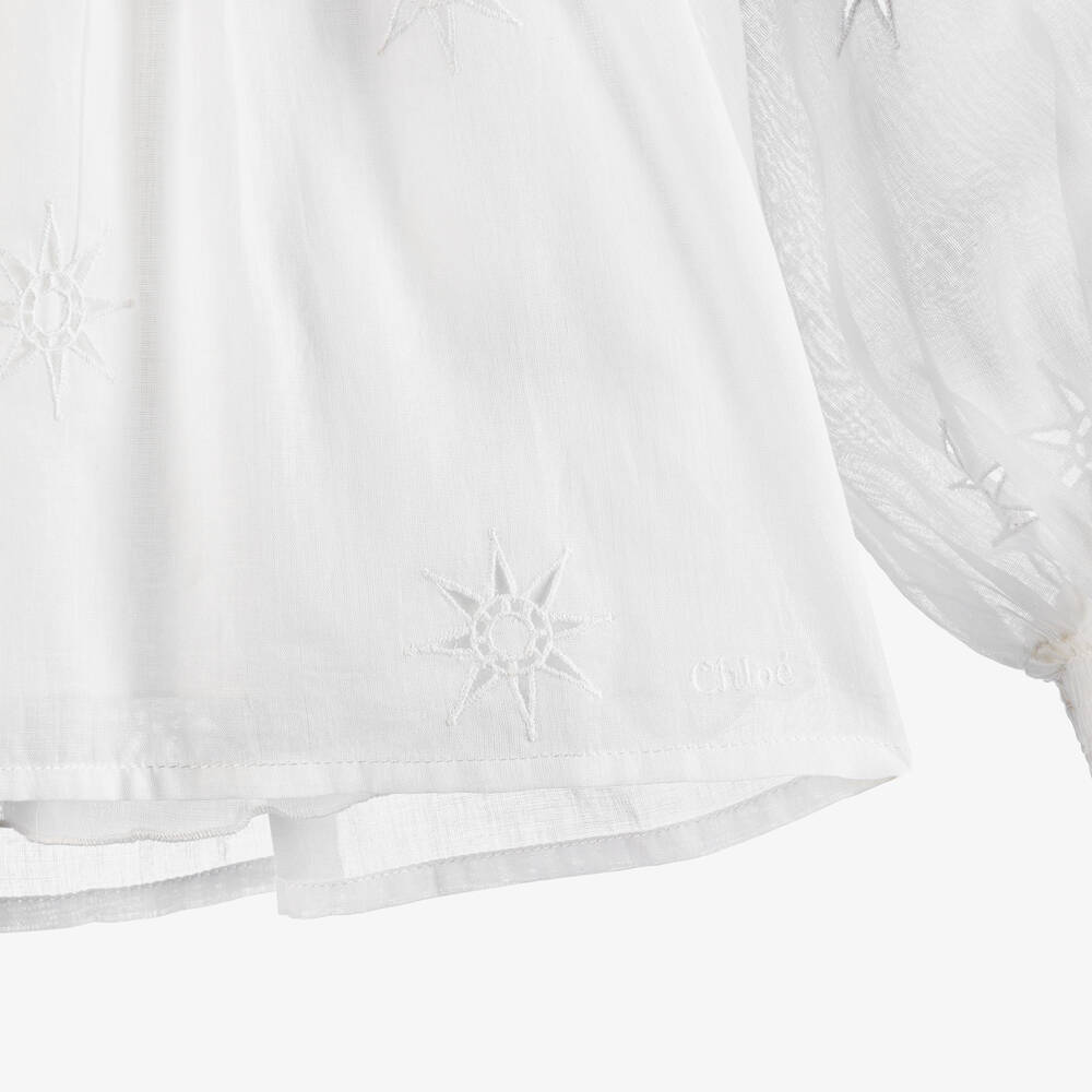 Chloé-بلوزة بطبعة نجوم قطن فوال لون أبيض للبنات | Childrensalon Outlet