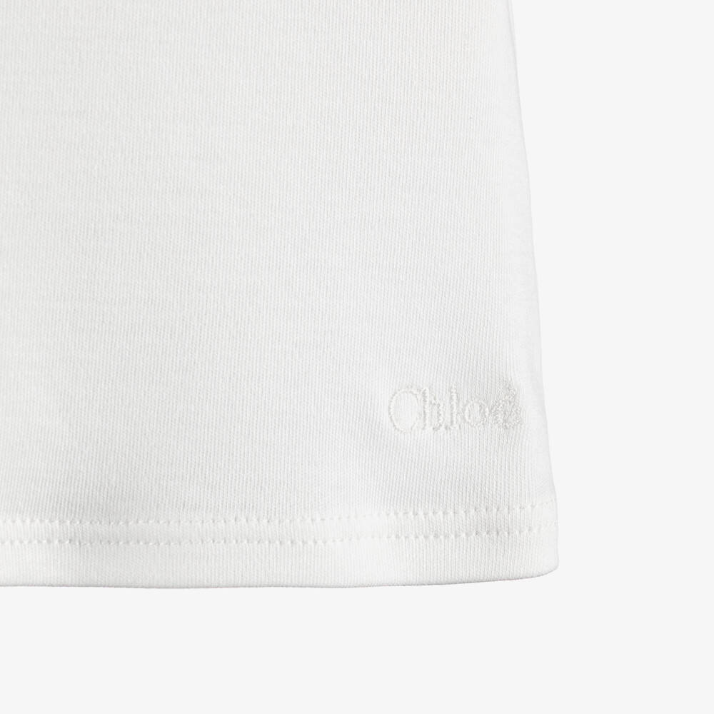 Chloé-Girls White Cotton T-Shirt with Floral Collar | Childrensalon Outlet