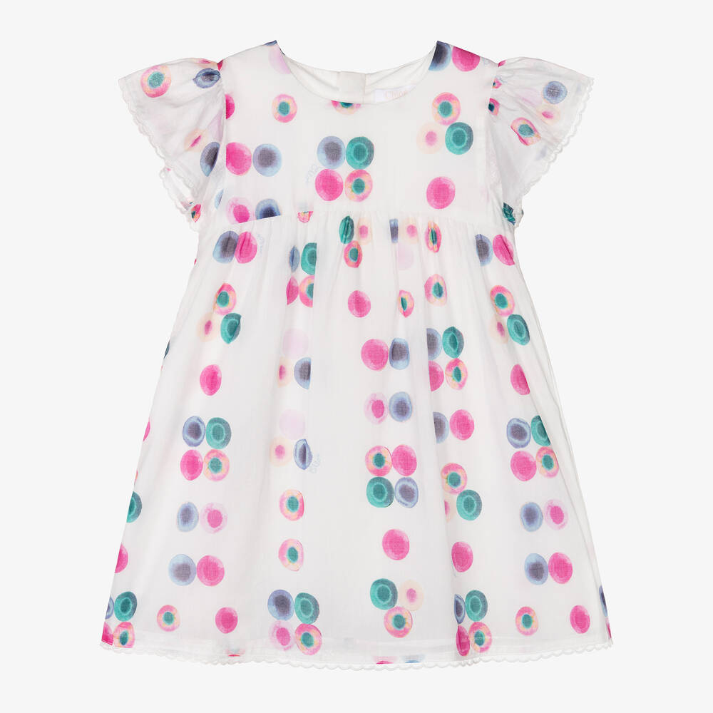 Chloé-فستان أطفال بناتي قطن عضوي فوال لون أبيض | Childrensalon Outlet