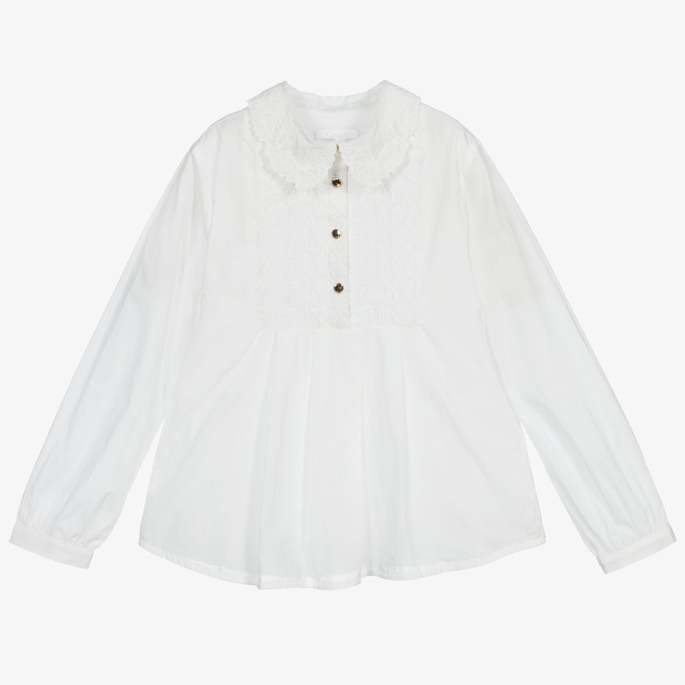 Chloé - Girls White Embroidered Blouse | Childrensalon