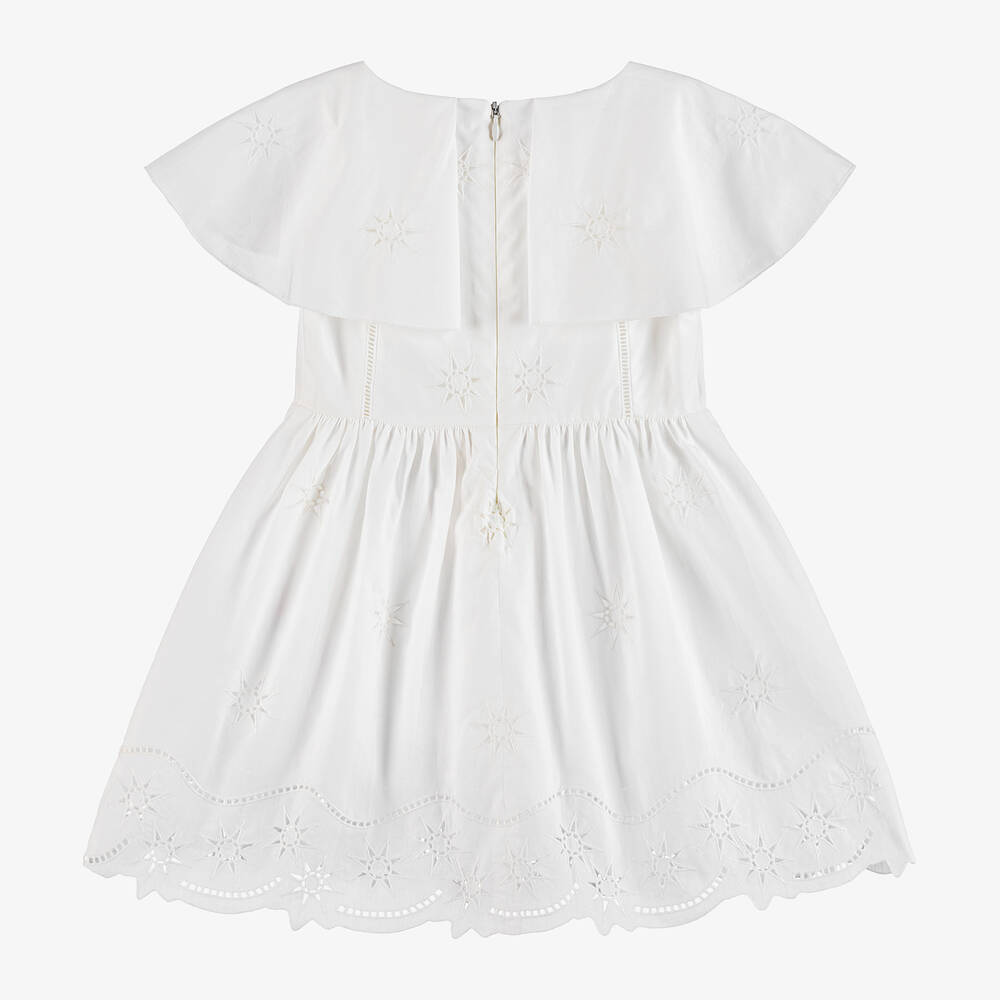 Chloé-فستان قطن عضوي مطرز لون أبيض للبنات | Childrensalon Outlet