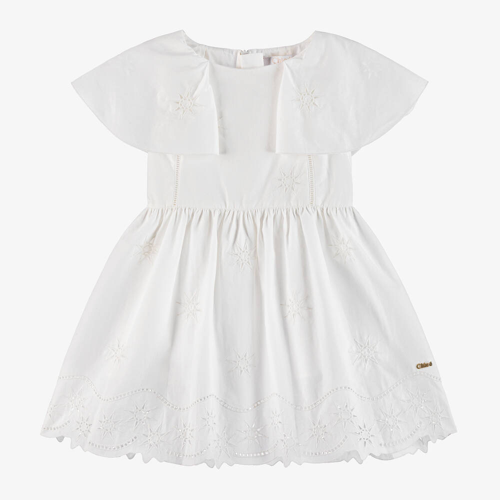 Chloé-Girls White Embroidered Cotton Dress | Childrensalon Outlet