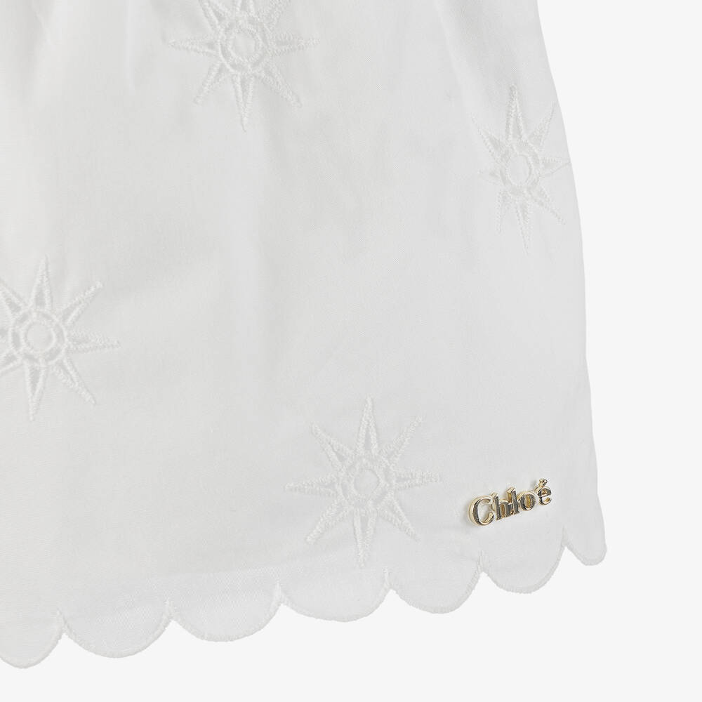 Chloé-Girls White Embroidered Cotton Playsuit | Childrensalon Outlet