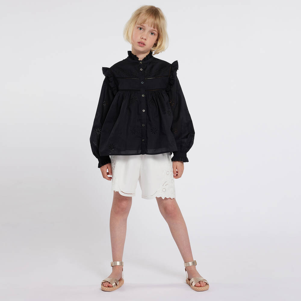Chloé-Girls White Embroidered Cotton Shorts | Childrensalon Outlet