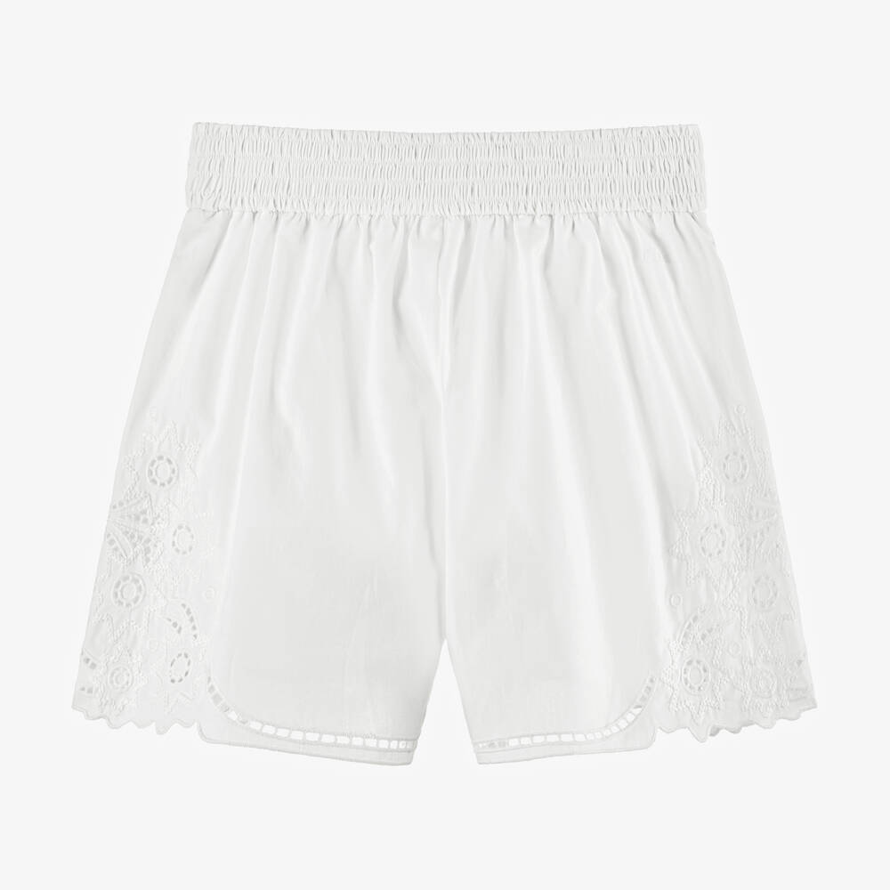 Chloé-Girls White Embroidered Cotton Shorts | Childrensalon Outlet