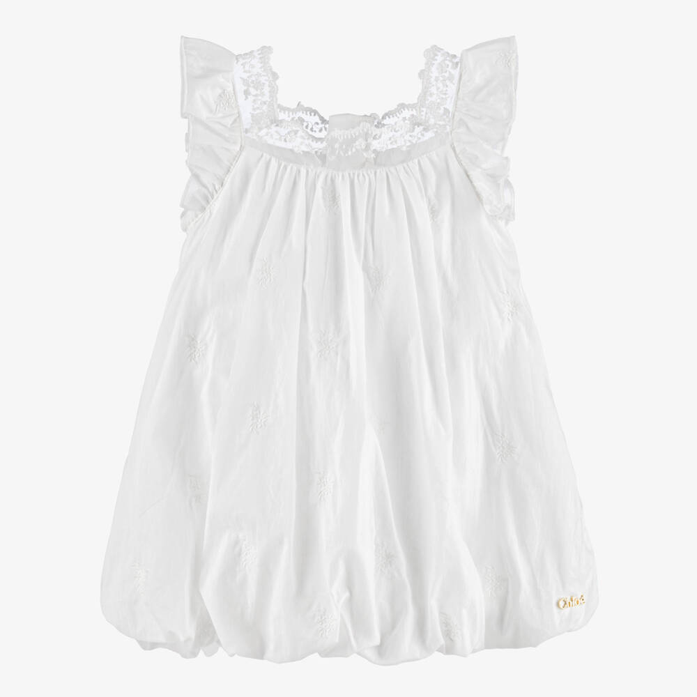 Chloé-Girls White Floral Embroidered Cotton Dress | Childrensalon Outlet