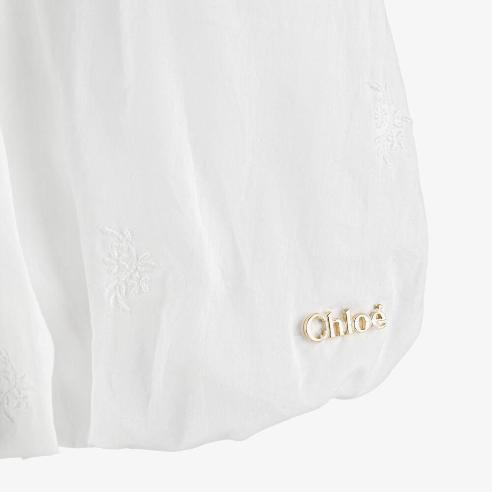 Chloé-Girls White Floral Embroidered Cotton Dress | Childrensalon Outlet