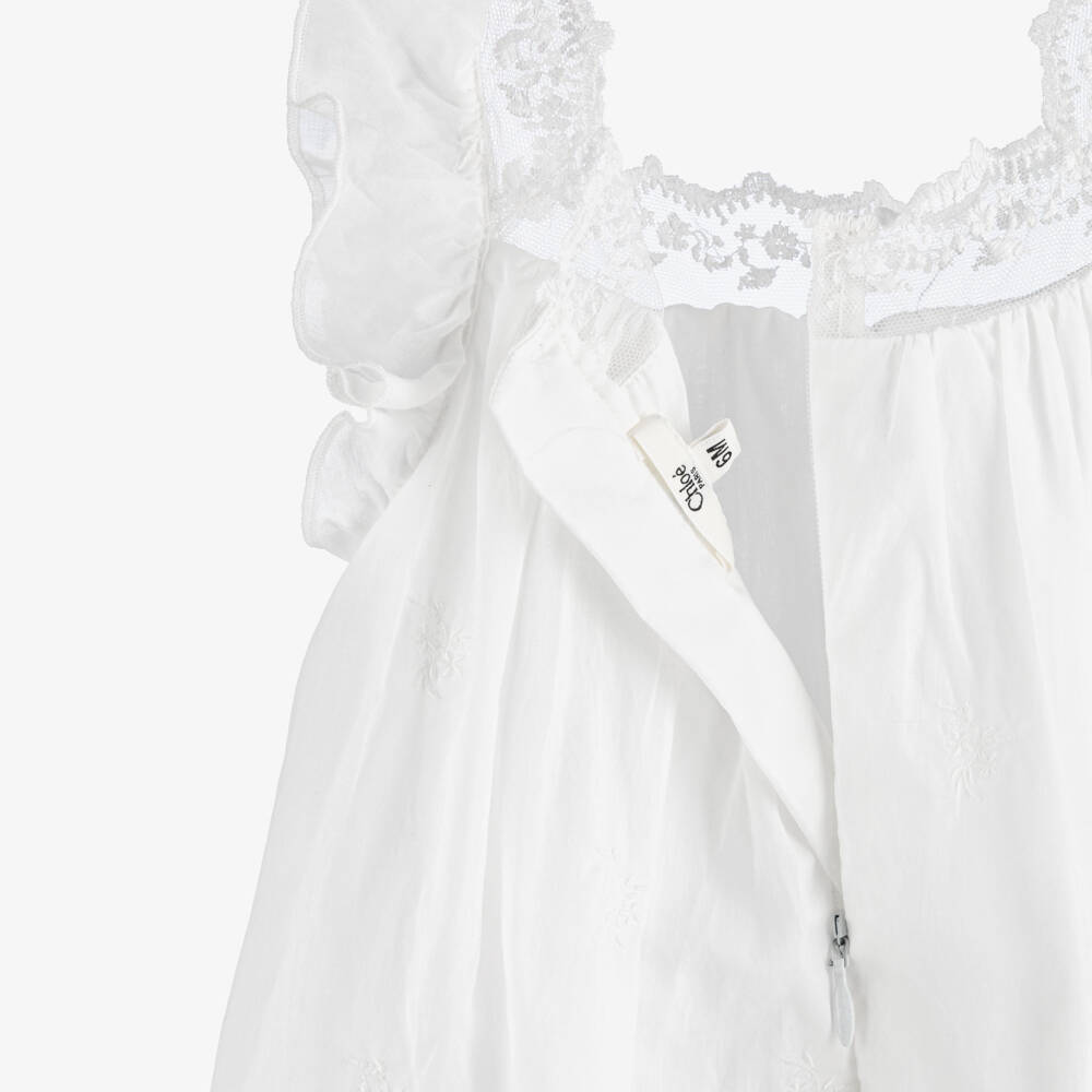 Chloé-Girls White Floral Embroidered Cotton Dress | Childrensalon Outlet