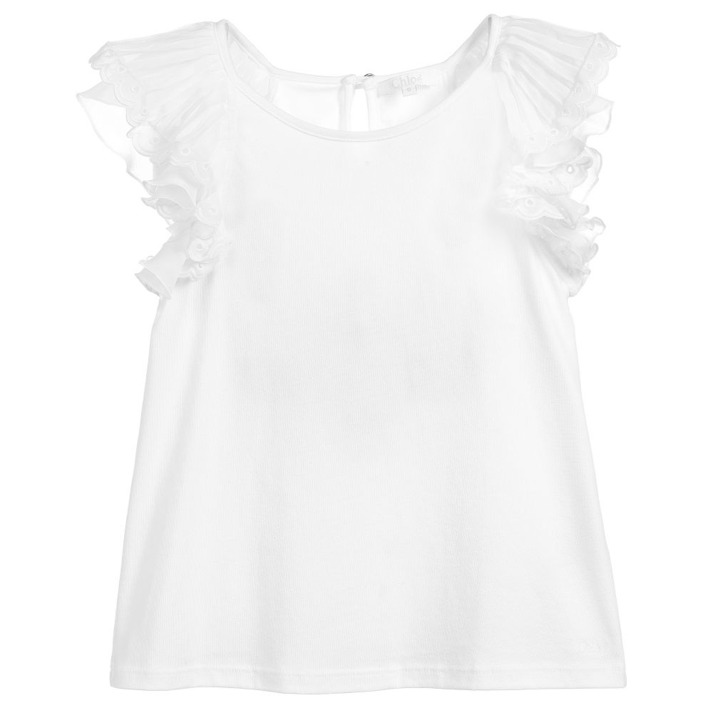 Chloé-توب جيرسي لون أبيض للفتيات | Childrensalon Outlet