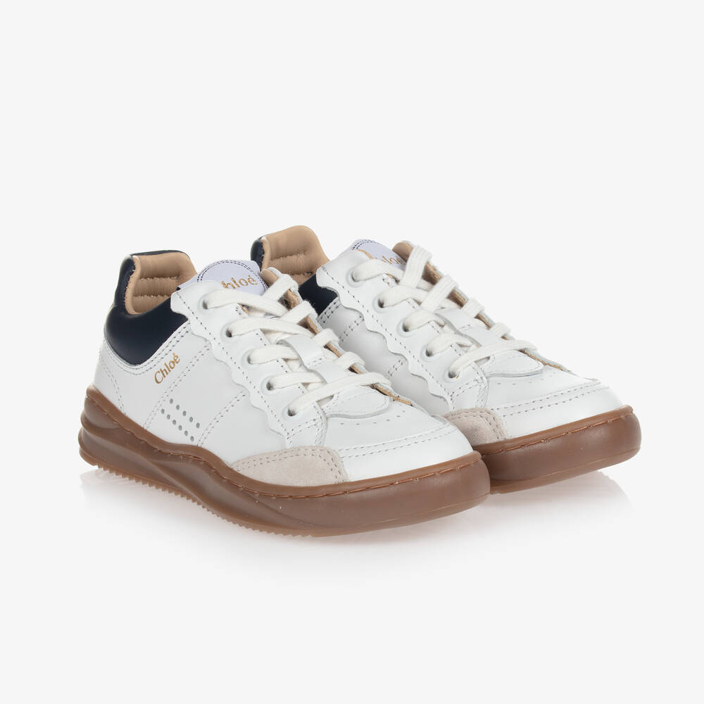 Chloé - Girls White Leather Trainers | Childrensalon