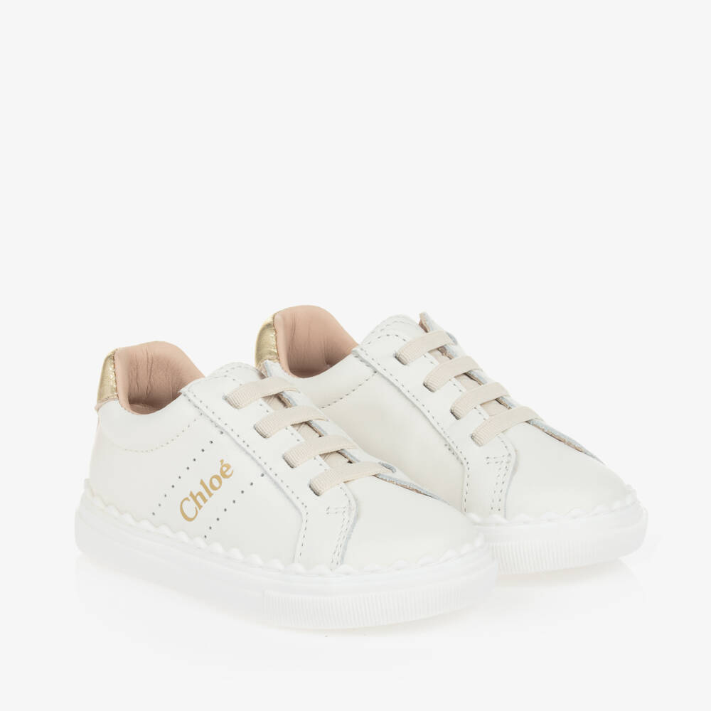 Chloé-Girls White Luxe Leather Trainers | Childrensalon Outlet