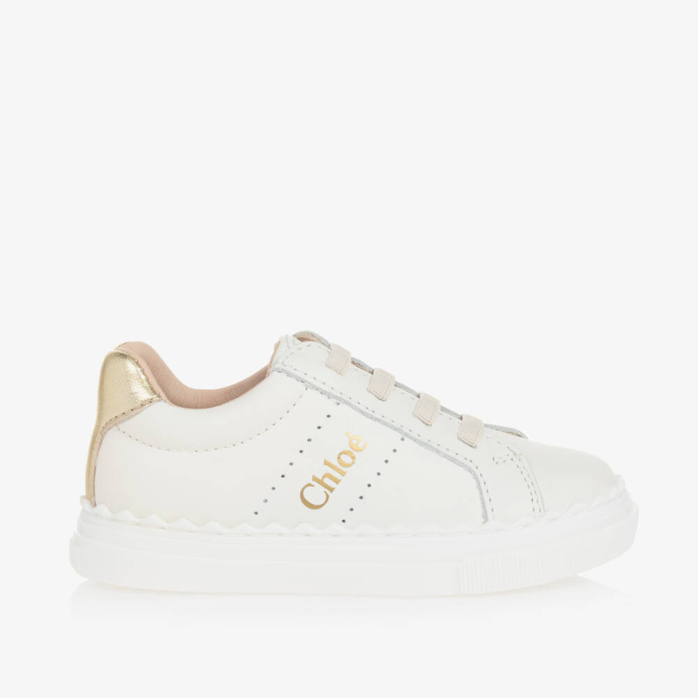 Chloé-Girls White Luxe Leather Trainers | Childrensalon Outlet