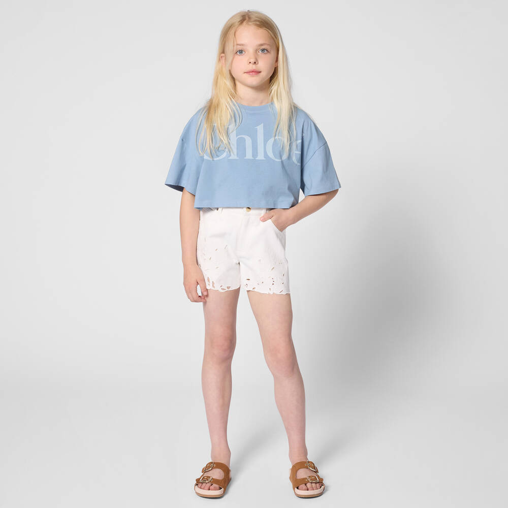 Chloé-Белые вышитые шорты для девочек | Childrensalon Outlet