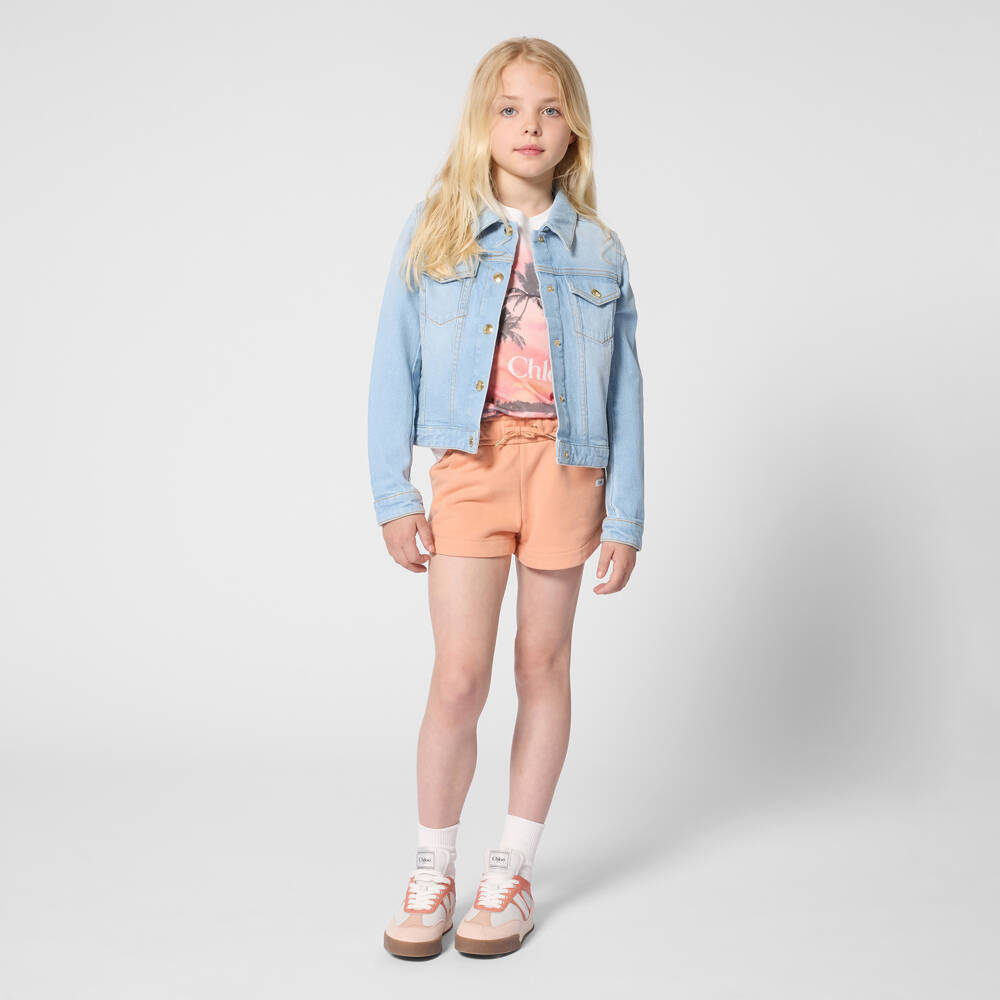 Chloé-Girls White & Pink Cotton Palm Tree T-Shirt | Childrensalon Outlet