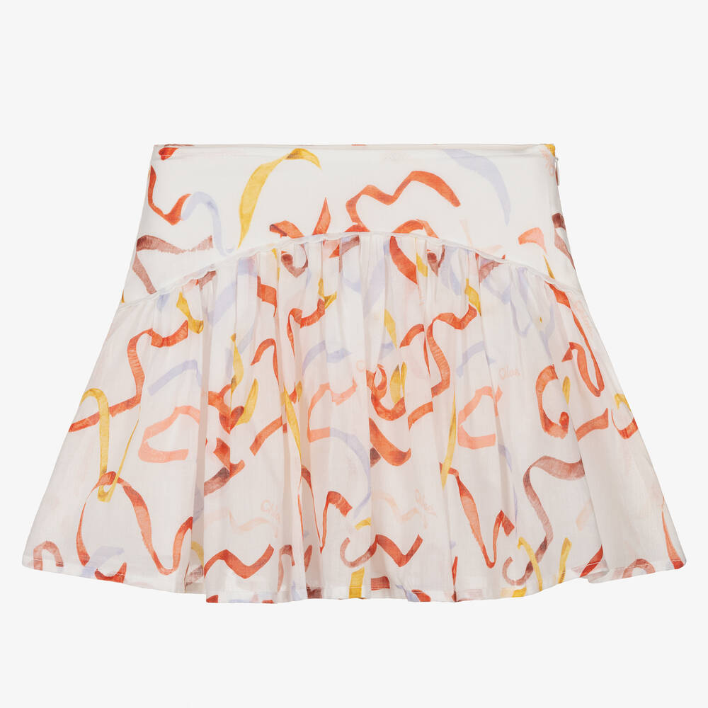 Chloé - Girls White Ribbon Print Skirt | Childrensalon