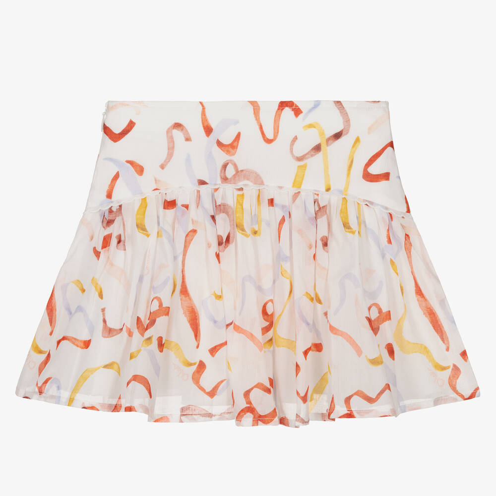 Chloé-Girls White Ribbon Print Skirt | Childrensalon Outlet