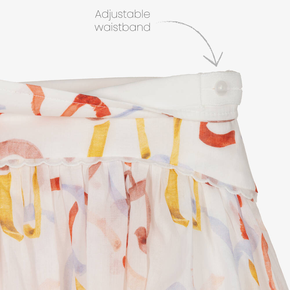 Chloé-Girls White Ribbon Print Skirt | Childrensalon Outlet