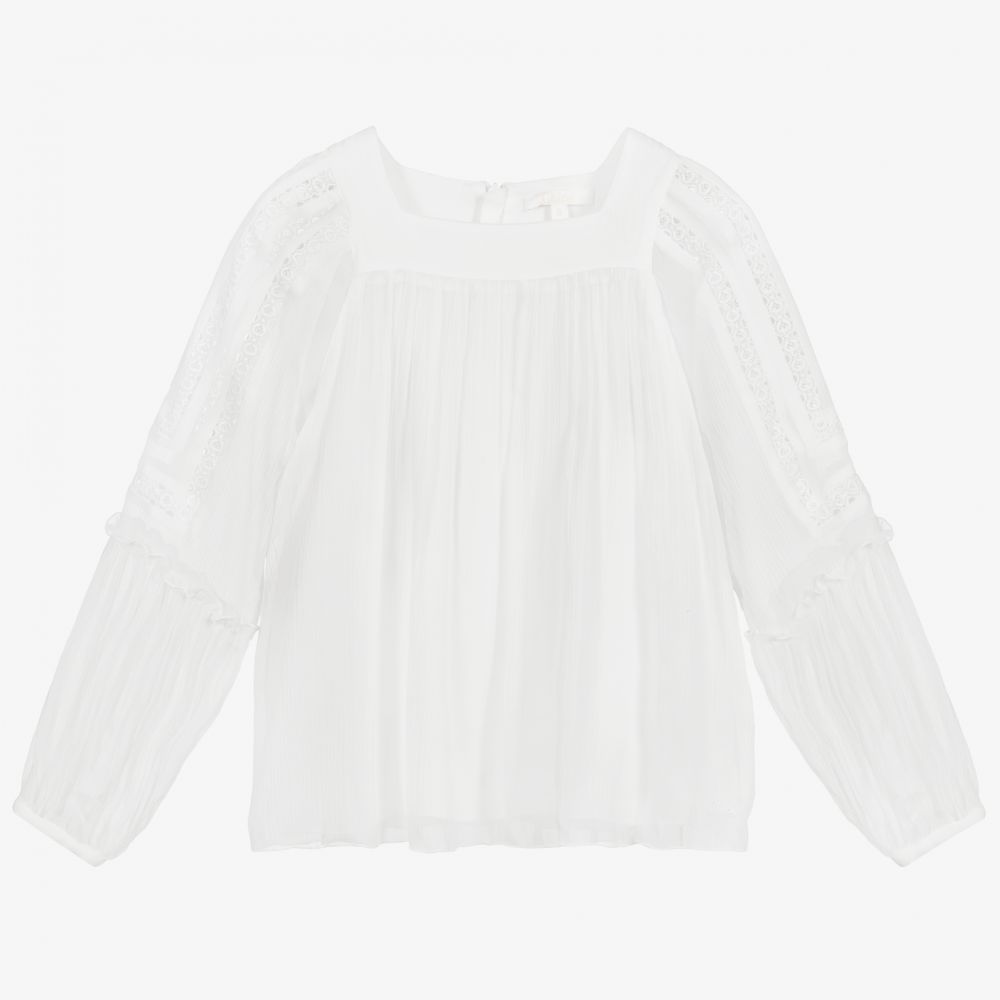 Chloé - Girls White Silk Crêpe Blouse | Childrensalon