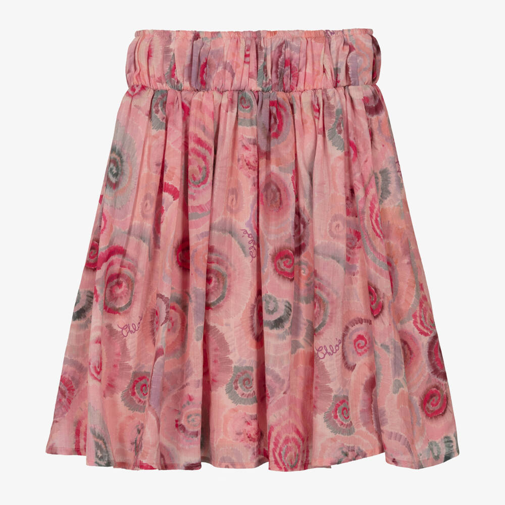 Chloé-Girls Wool Skirt with Pink Swirls | Childrensalon Outlet