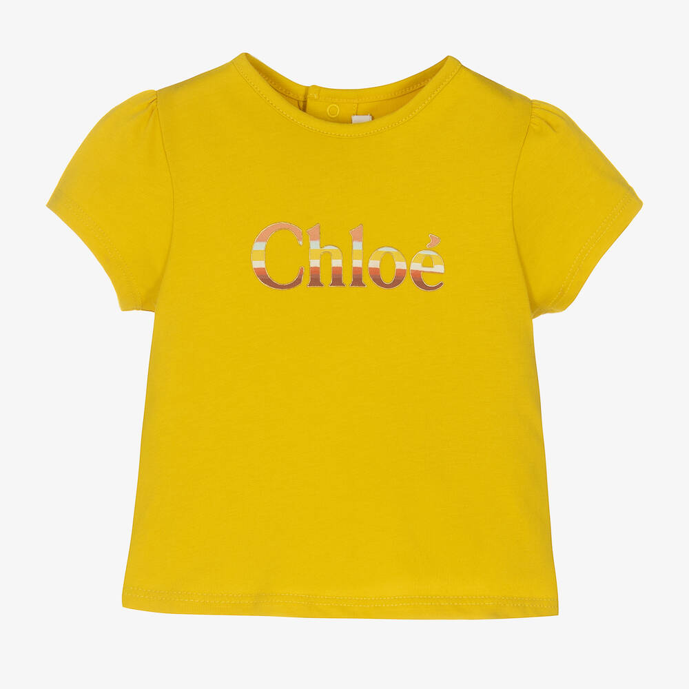 Chloé - Girls Yellow Cotton Logo T-Shirt | Childrensalon