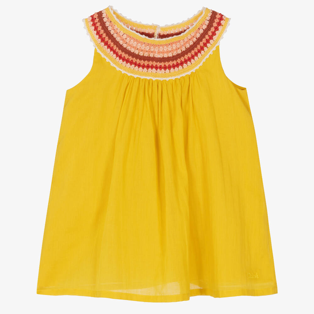 Chloé - Gelbes Makramee-Baumwollkleid | Childrensalon