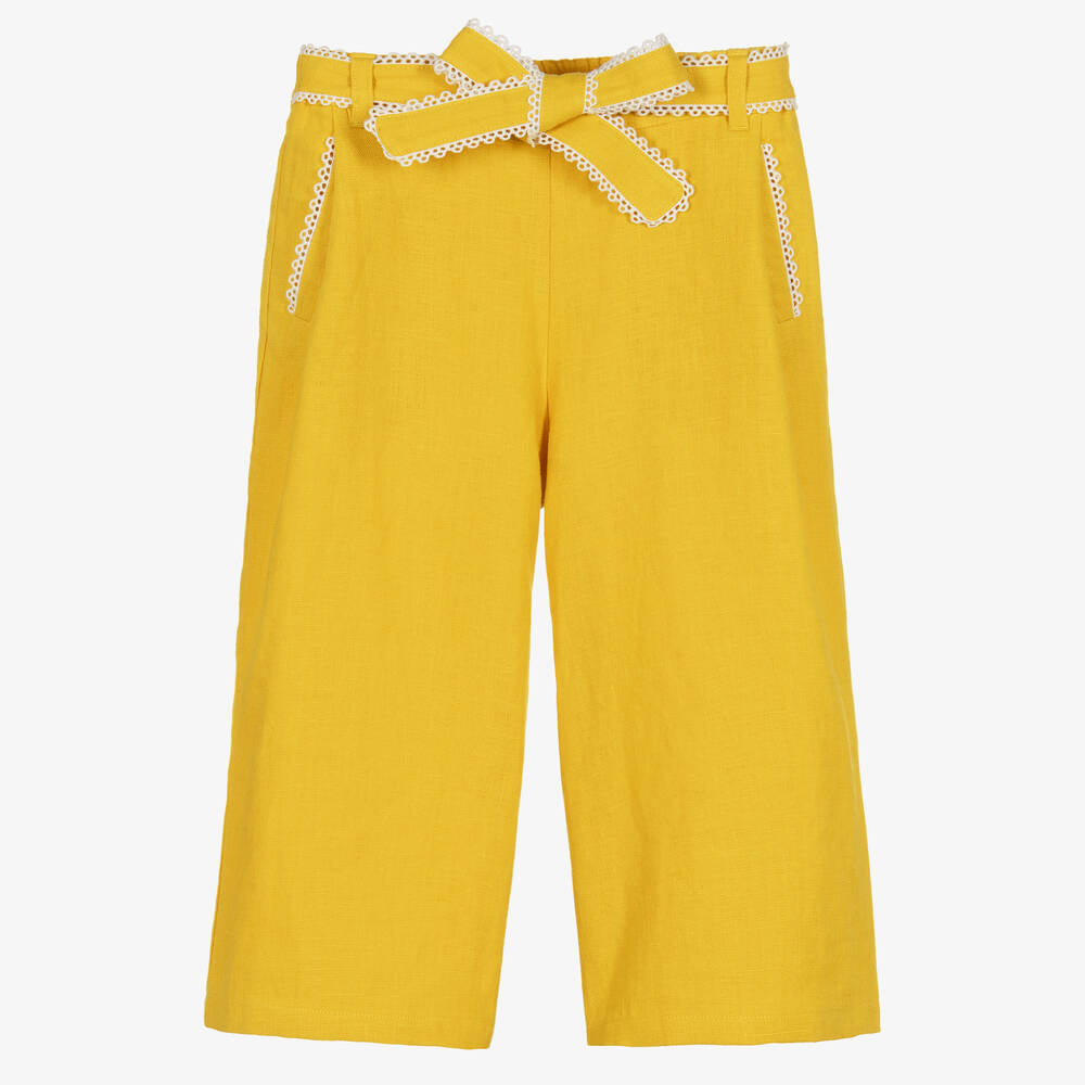 Chloé - Gelbe Leinenhose mit weitem Bein | Childrensalon