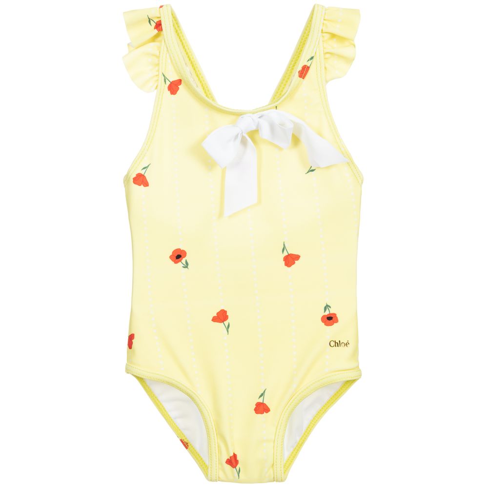 Chloé - Girls Yellow Poppy Swimsuit | Childrensalon