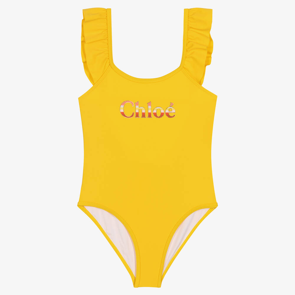 Chloé - Maillot de bain jaune à volants | Childrensalon