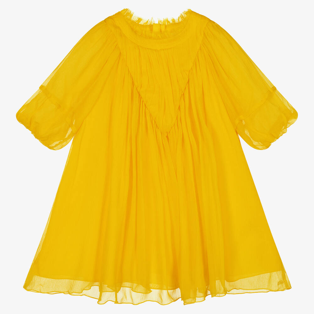 Chloé - Girls Yellow Silk Chiffon Dress | Childrensalon
