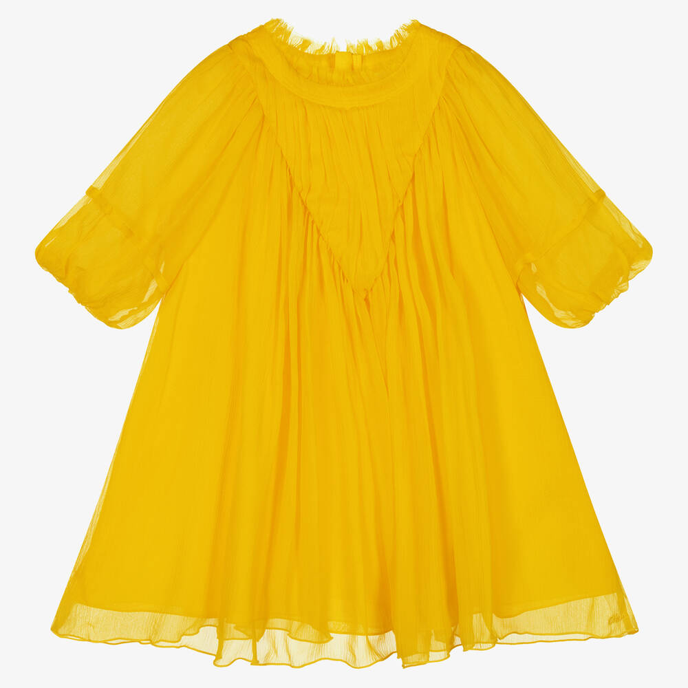 Chloé - Robe jaune en mousseline de soie | Childrensalon