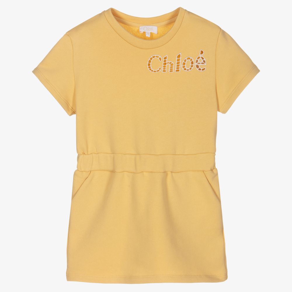 Chloé - فستان سويتشيرت قطن عضوي لون أصفر | Childrensalon