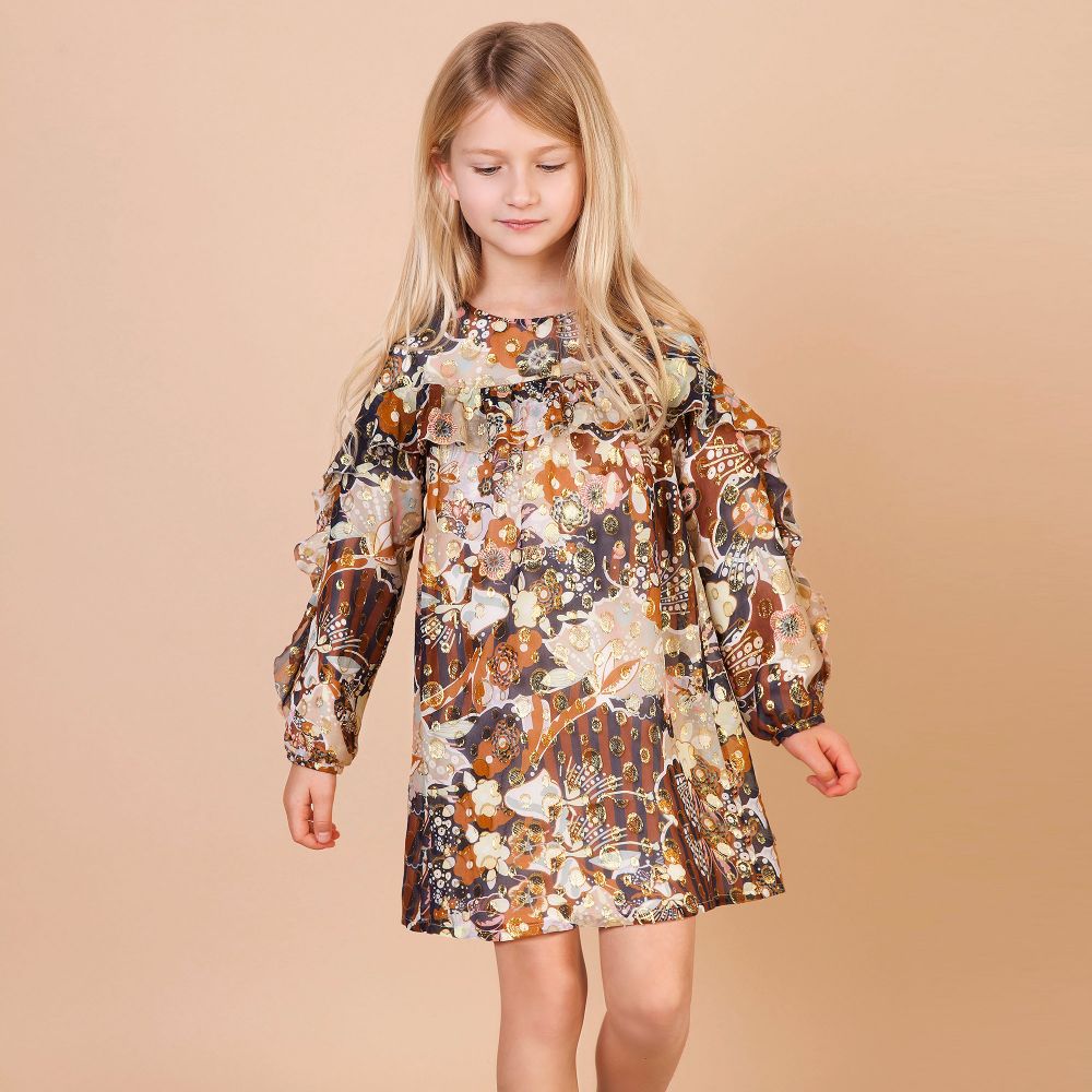Chloé - Gold & Beige Silk Dress | Childrensalon Outlet