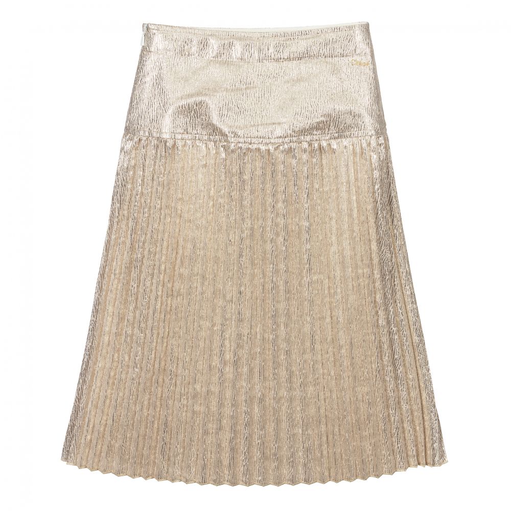 Chloé - Gold Pleated Jacquard Skirt | Childrensalon