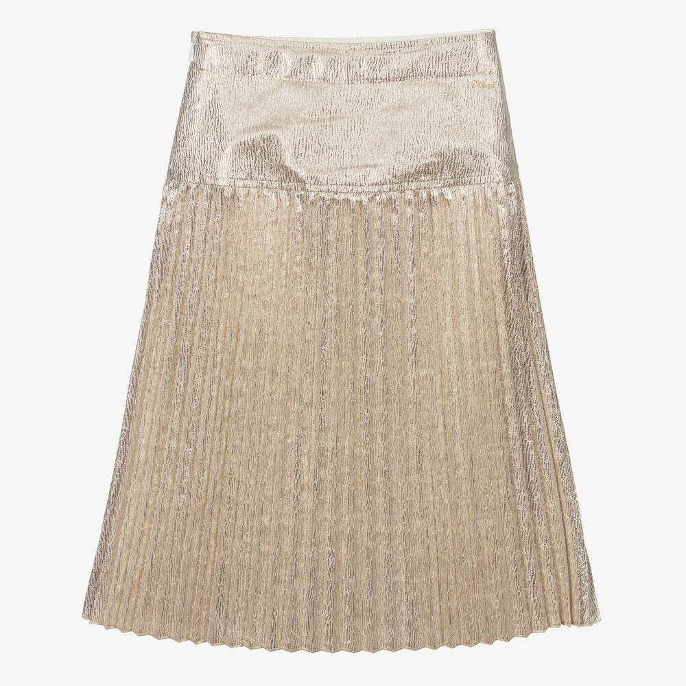 Chloé-Gold Pleated Jacquard Skirt | Childrensalon Outlet