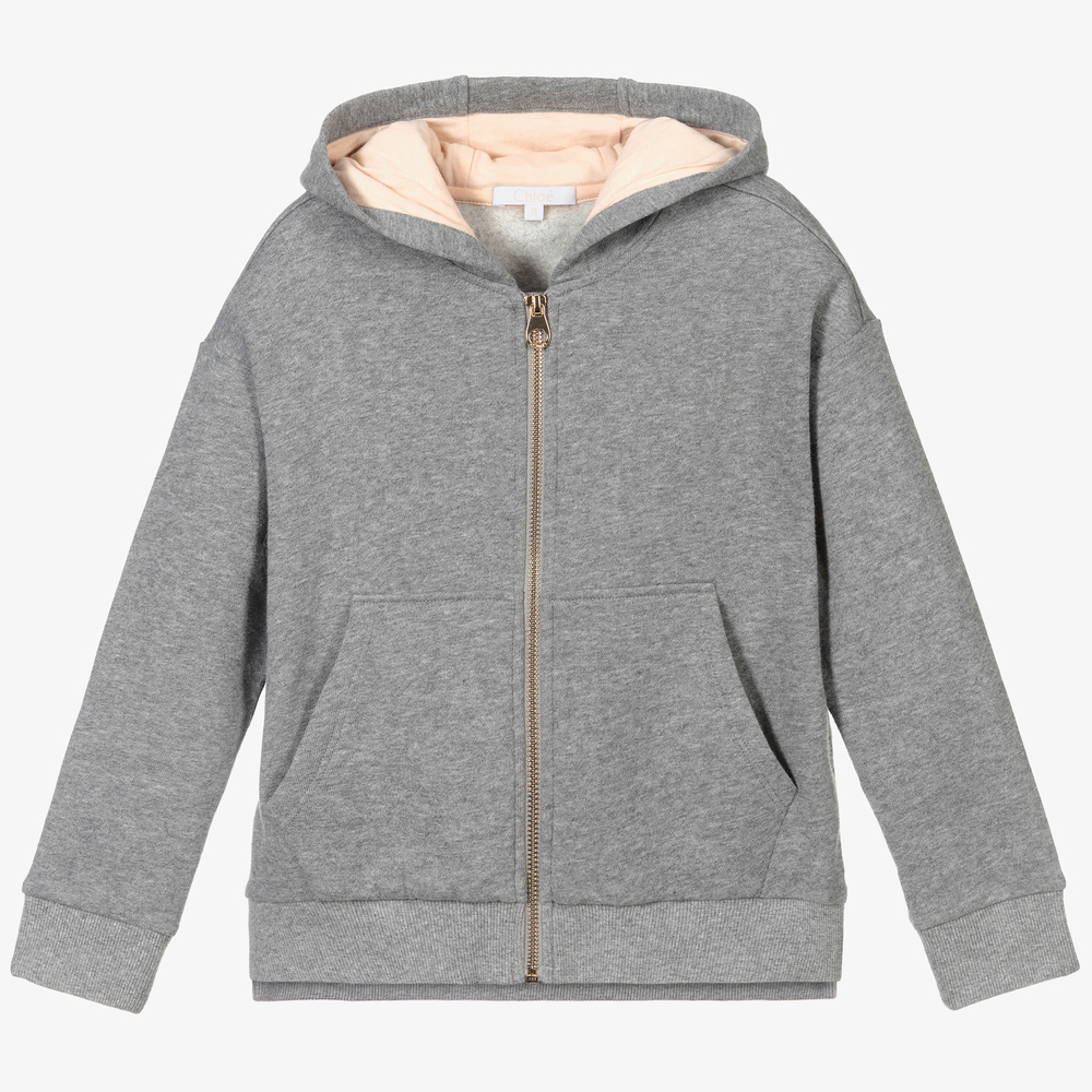 Chloé - Grey Logo Zip-Up Hoodie | Childrensalon