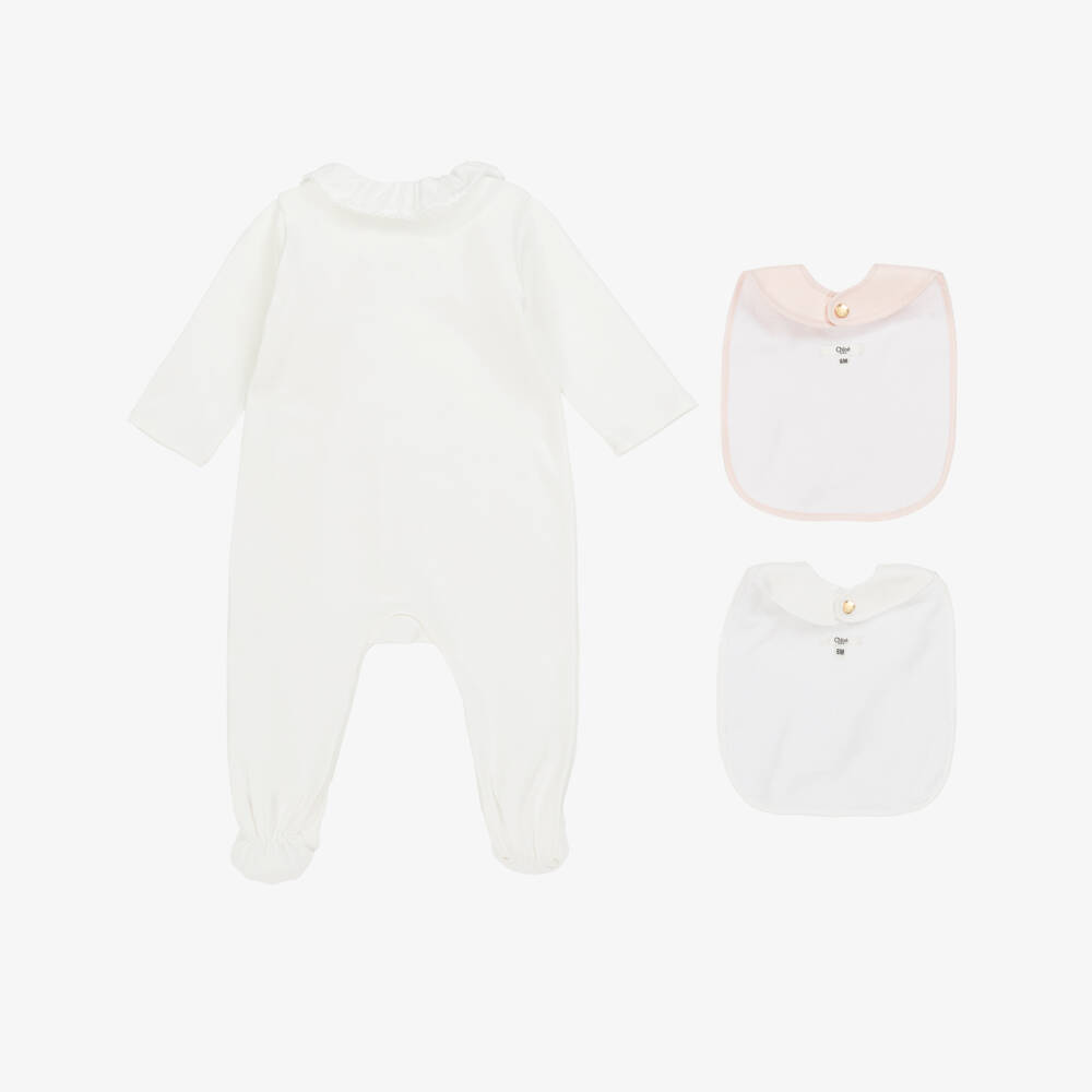 Chloé-Ivory Baby Ensemble: Grow & Bibs | Childrensalon Outlet