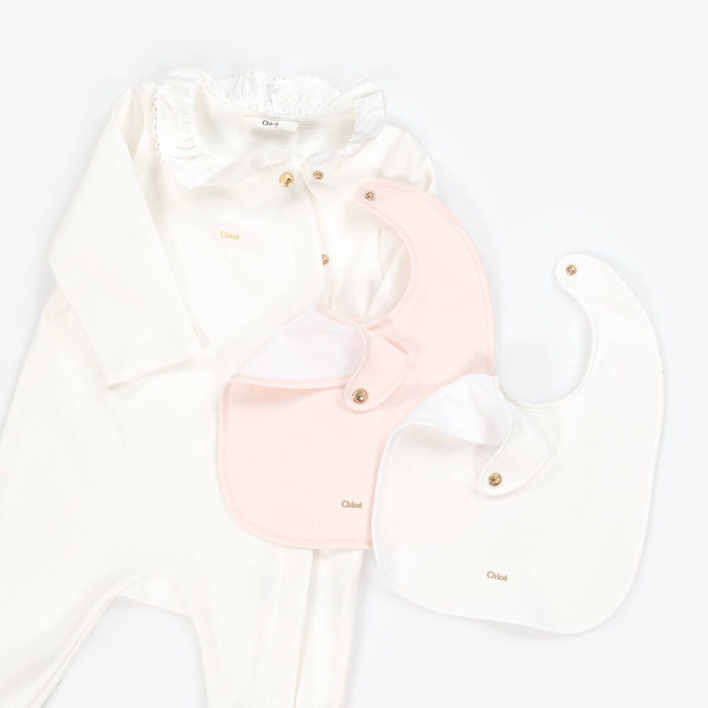 Chloé-Ivory Baby Ensemble: Grow & Bibs | Childrensalon Outlet
