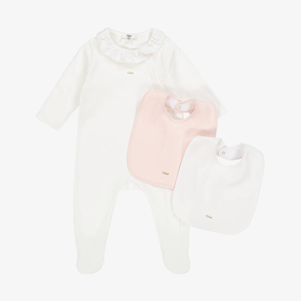 Chloé-Ivory Baby Ensemble: Grow & Bibs | Childrensalon Outlet