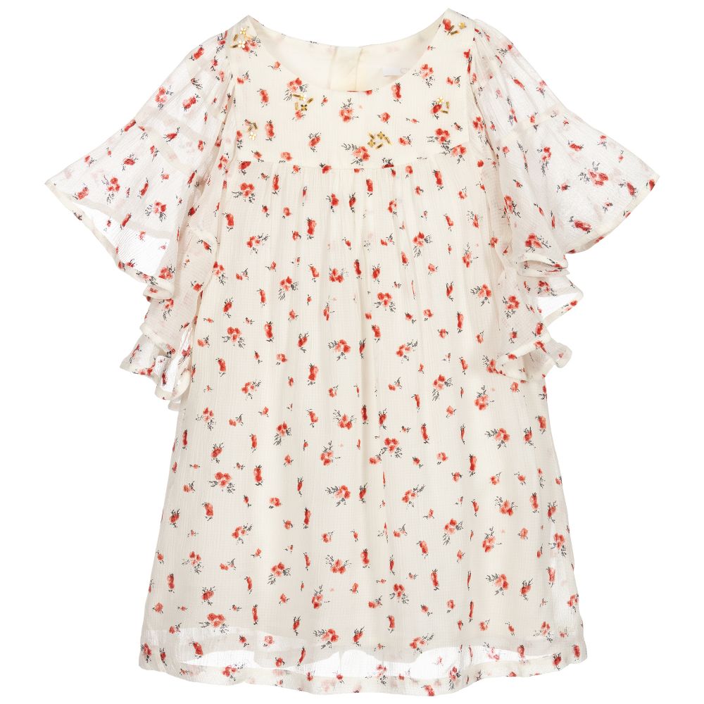 Chloé - Кремовое платье из крепа в цветочек  | Childrensalon