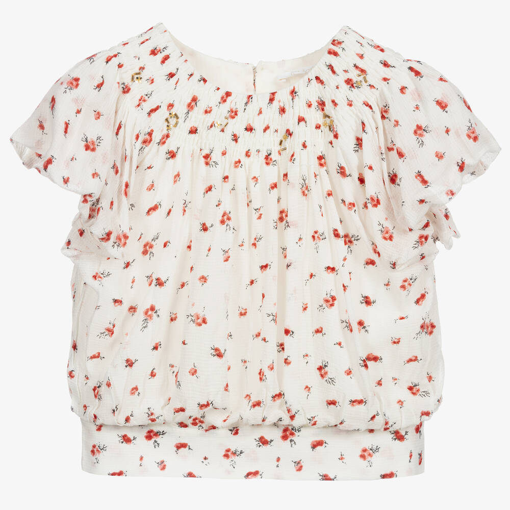 Chloé-Ivory & Red Crêpe Blouse | Childrensalon Outlet