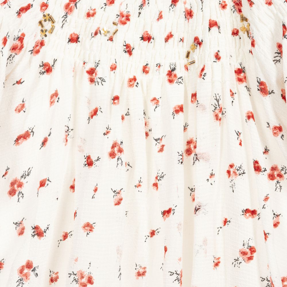 Chloé-بلوز فيسكوز كريب لون عاجي وأحمر للبنات | Childrensalon Outlet